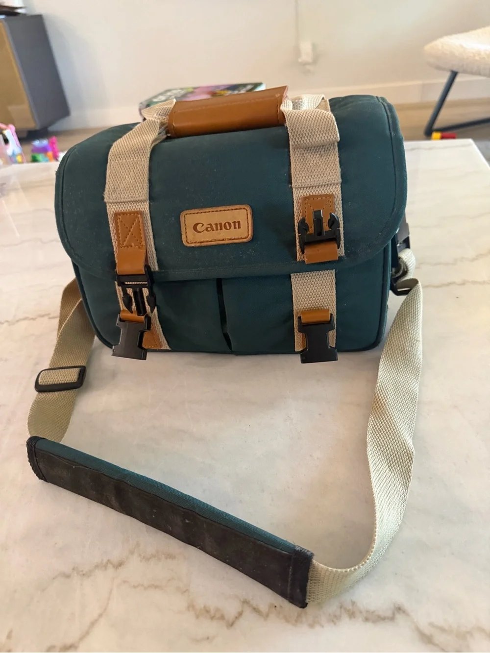 Canon Dark Green Canvas Messenger Bag with Tan Accents